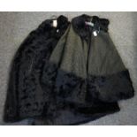 Two vintage/costume capes; one black faux fur and the other brocade with faux fur trim. (2) (B.P.