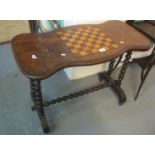 Victorian walnut inlaid games table on bobbin turned supports. (B.P. 24% incl. VAT)