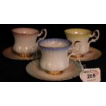 Set of three Royal Albert bone china 'Rainbow' cabinet cups and saucers. (B.P. 24% incl. VAT)