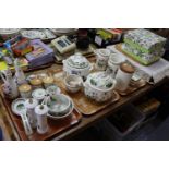 Four trays of Portmeirion pottery The Botanic Garden design items to include; tureens and covers,
