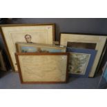 Group of assorted furnishing pictures, hunting prints, religious print, mezzotint portrait,