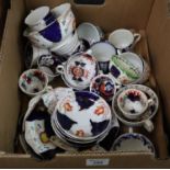 Box of mainly 19th Century Gaudy Welsh design items, cabinet cups and saucers, plates etc, some in