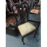 Queen Anne style mahogany dining chair with drop in seat on carved legs and ball and claw feet. (B.