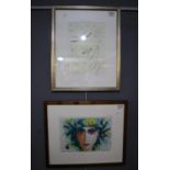 Raul Speek (working in Wales, Solva), two female portrait studies, prints, one over painted, both