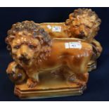 Pair of early 20th Century Staffordshire pottery fireside lions with ball. (B.P. 24% incl. VAT)