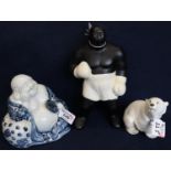 USSR seated polar bear, together with a Chinese blue and white Buddha and a ceramic boxing figurine.