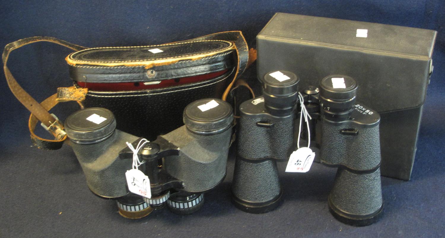 Pair of Mark Scheffel 20 x 50 binoculars in case, together with a pair of Leiberman & Gortz 7 x 35