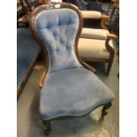 Victorian walnut framed button back upholstered bedroom chair. (B.P. 24% incl. VAT)