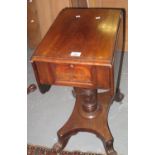 19th Century mahogany ladies work table on quatreform base, claw feet and casters. (B.P. 24% incl.