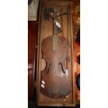 Appearing home made violin in bow top rectangular wooden case. (B.P. 24% incl. VAT) Poor condition.