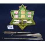 Manicure set in velvet covered box, odd needles and button hooks. (B.P. 24% incl. VAT)