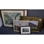 Group of assorted furnishing pictures to include; pair of sporting prints, small marine study, oil