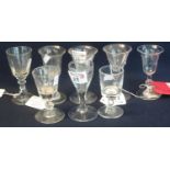 A collection of small Georgian wine glasses of etched, conical and other forms. (8) (B.P. 24%