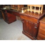 Large 19th Century mahogany twin pedestal sideboard on projecting platform base. (B.P. 24% incl.