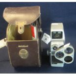 Vintage Bell and Howell 'Autoset turret' 8mm cinecamera with leather case and original instruction