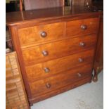 Victorian grained mahogany straight front chest of two short and three long drawers on a platform