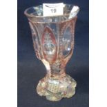 Bohemian goblet or Pokhal, raised on a carved petal foot with lancet shaped panels decorated in pink