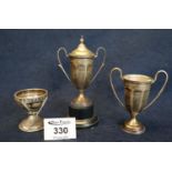 Pair of small silver trophy type cups and another silver golf trophy. (B.P. 24% incl. VAT)