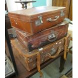 Three vintage leather suitcases. (B.P. 24% incl. VAT)