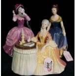 Three Royal Doulton bone china figurines to include; 'Melanie' HN2271, 'Meditation' HN2330 and 'Lady
