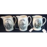 Three 19th Century creamware single handled jugs of baluster form to include; 'Peace and Plenty',