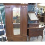 Early 20th Century Art Nouveau design oak part bedroom suite comprising; mirrored wardrobe and