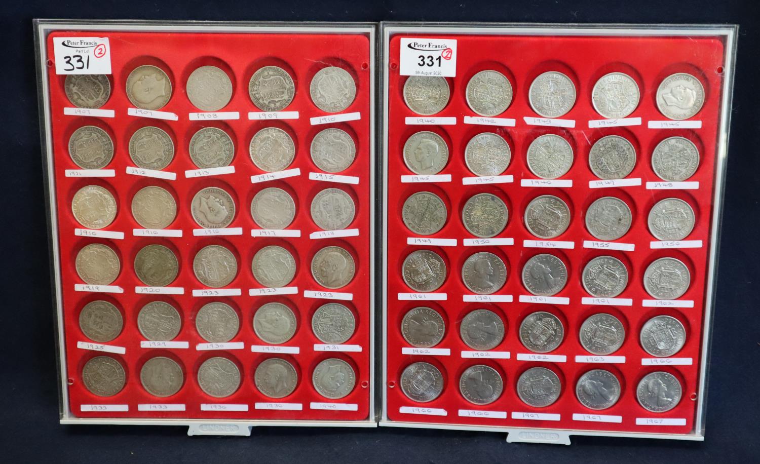 Two trays of GB half crowns 1907-1967. Within Lindner perspex covered trays. (60) (B.P. 24% incl.