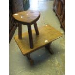 Rustic oak milking stool, together with a small oak refectory type table. (2) (B.P. 24% incl. VAT)