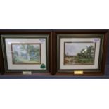 After W Ashburner, garden scene and landscape, coloured prints, modern, a pair. Framed. (2) (B.P.