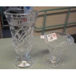 Waterford lead crystal vase of trumpet form, together with a conical drinking glass with etched