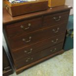 19th Century style mahogany straight front chest of two short and three long drawers on bracket
