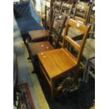 19th Century oak farmhouse bar back kitchen chair, together with two similar Edwardian bedroom