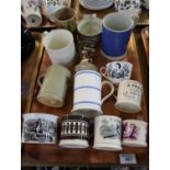 Tray of 19th Century mainly Staffordshire and mocha ware items to include; beakers, straight sided