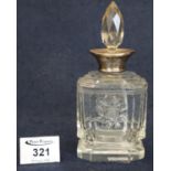 Cut glass rectangular section scent bottle with facet stopper and silver collar. (B.P. 24% incl.