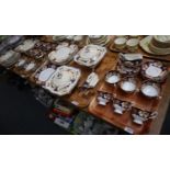 Five trays comprising Royal Albert, Derby two handled dishes and other Royal Albert bone china