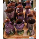 Tray of assorted Torquay Lemon & Crute pottery vases of varying forms including, waisted, conical