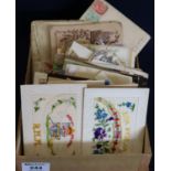 A collection of early 20th Century embroidered and printed greetings cards, postcards etc, varied