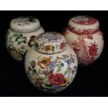 Three Mason's Ironstone ginger jars and covers, varying designs. (3) (B.P. 24% incl. VAT)