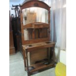 Early 20th Century oak mirror back hall stand, missing its drip trays. (B.P. 24% incl. VAT)