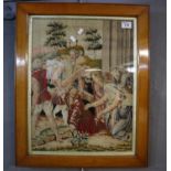 19th Century Berlin woolwork picture depicting crucifixion scene. 49 x 38cm approx. Framed and