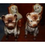 Pair of Sadler Burslem Staffordshire fireside dogs with glass eyes and painted features. Together
