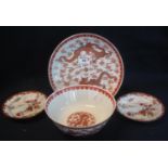 Chinese porcelain shallow saucer dish decorated overall in iron red and gilding with well painted