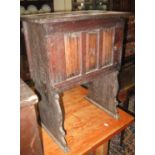 Unusual oak moulded, fielded, panelled coffer on shaped sides. (B.P. 24% incl. VAT)