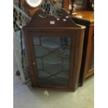 19th Century mahogany astragal glazed hanging corner cabinet with shaped shelves. (B.P. 24% incl.