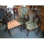 Victorian style mahogany framed button back bedroom chair, together with a pair of mahogany