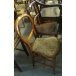 Small Victorian mahogany balloon back type bedroom chair, together with another stained bar back and