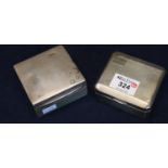 Two small silver wood lined cigarette boxes, one with engine turned top. (B.P. 24% incl. VAT)