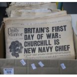 Box of mainly reproduction newspapers, some original to include; The Express, The Daily Telegraph,