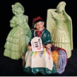 Royal Doulton bone china figurine 'Silks and Ribbons' HN2017, together with two other ceramic