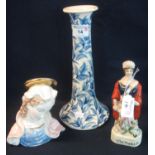 Three ceramic items to include; an Italian bust of a young female, Victoria Staffordshire style